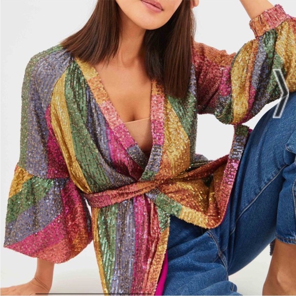 Farm Rio Rainbow Sequin Kimono NWOT - Picture 3 of 16